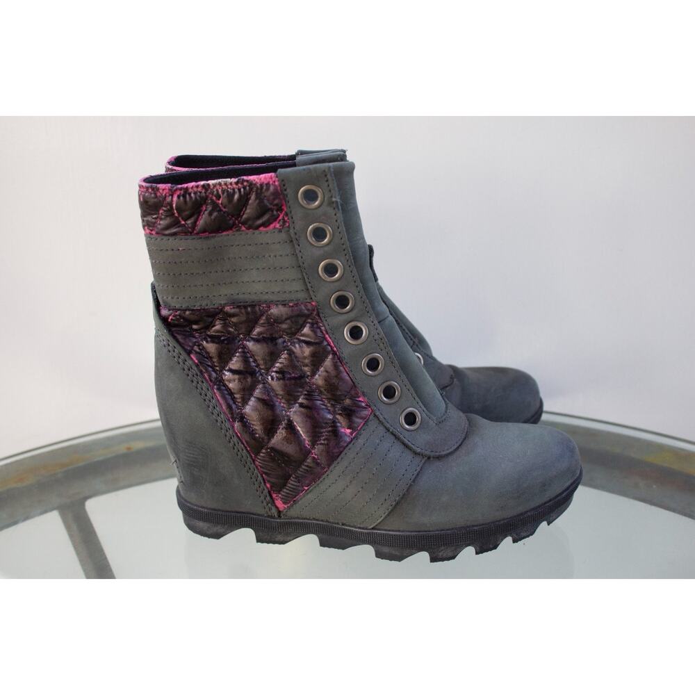 Sorel Boots Quilted Lexie Wedge Winter Snow NL3046-052 Gray Leather Lace Up SZ 7